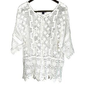 Roaman's Plus Size Scallop Trim Crochet Cardigan Size L (18/20)